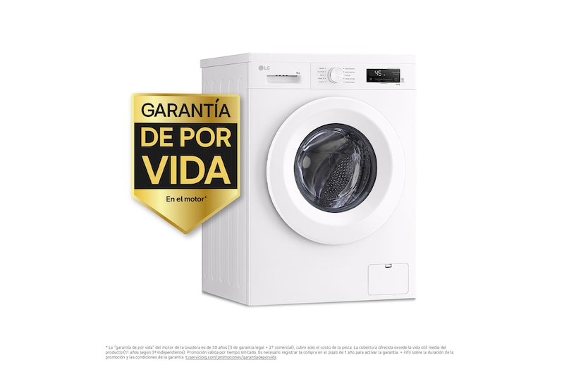 LG Lavadora eficiente 8kg, 1400rpm, A, con vapor, Serie 100, F4X1008NWH