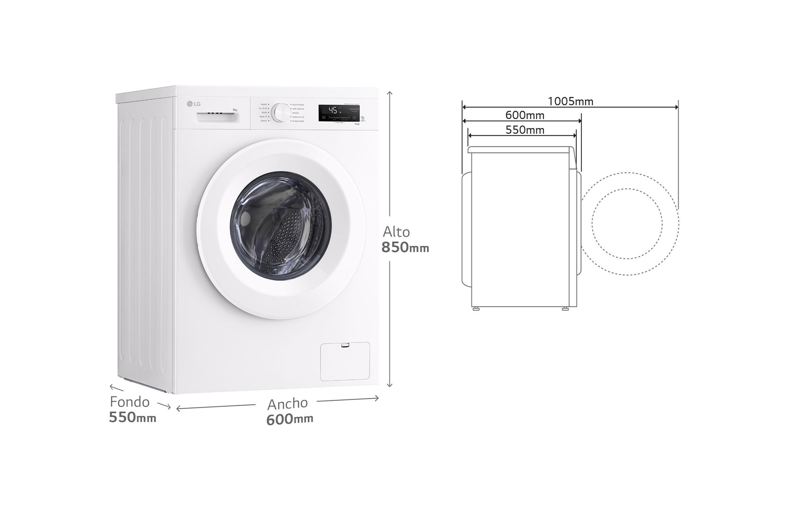 LG Lavadora eficiente 8kg, 1400rpm, A, con vapor, Serie 100, F4X1008NWH
