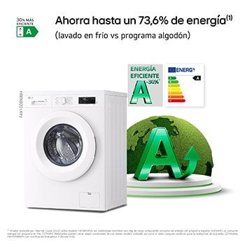 LG Lavadora eficiente 8kg, 1400rpm, A, con vapor, Serie 100, F4X1008NWH