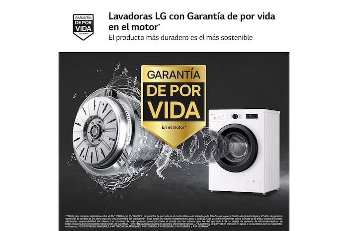 LG Lavadora eficiente 9kg, 1400rpm, A, con vapor, Serie 100, F4X1009NWK