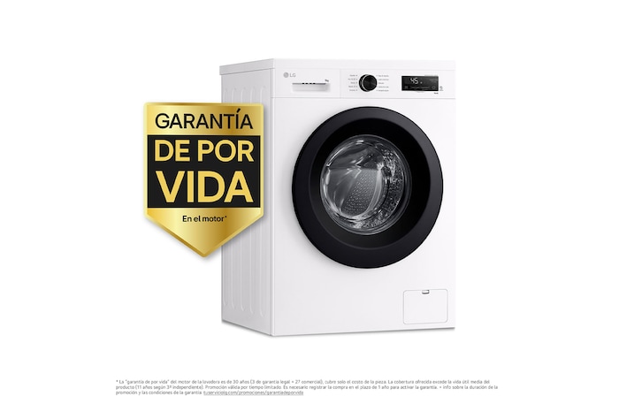 LG Lavadora eficiente 9kg, 1400rpm, A, con vapor, Serie 100, F4X1009NWK