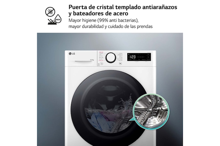 LG Lavasecadora inteligente AI Direct Drive TM, Turbowash 360º, 10/6kg, 1400rpm, Un 10% más eficiente que  A(lavado) /D(secado) Blanca, Serie 600, F4DR6010A0W