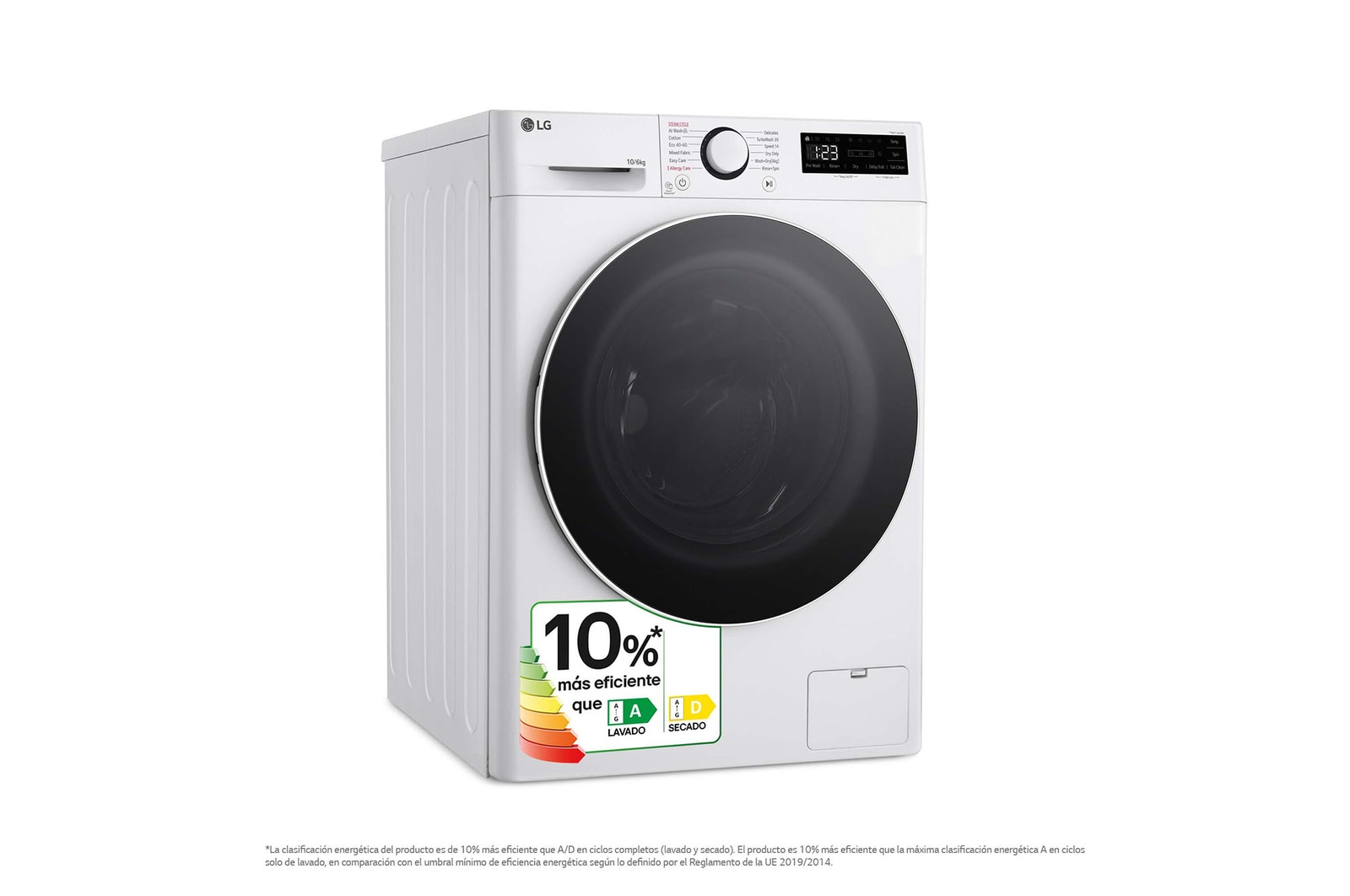 LG Lavasecadora inteligente AI Direct Drive TM, Turbowash 360º, 10/6kg, 1400rpm, Un 10% más eficiente que  A(lavado) /D(secado) Blanca, Serie 600, F4DR6010A0W