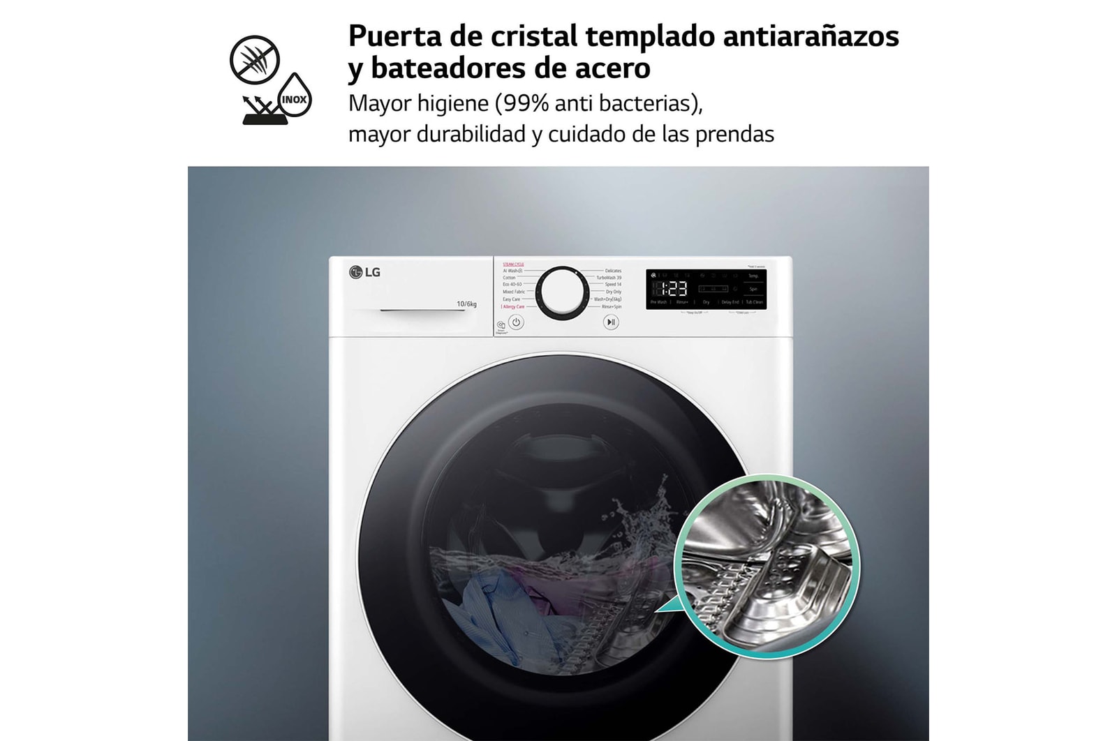 LG Lavasecadora inteligente AI Direct Drive TM, Turbowash 360º, 10/6kg, 1400rpm, Un 10% más eficiente que  A(lavado) /D(secado) Blanca, Serie 600, F4DR6010A0W