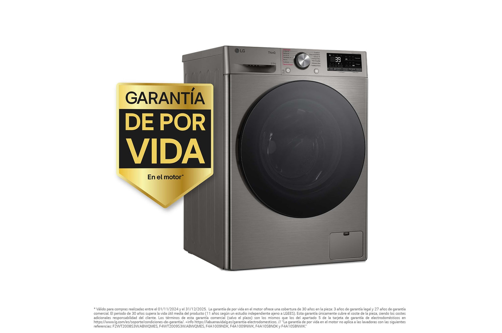LG Lavasecadora inteligente AI Direct Drive™, Turbowash 360º, 9/6kg, 1400rpm, Un 10% más eficiente que  A(lavado) /D(secado), Inox, Serie 700, F4DR7009AGS