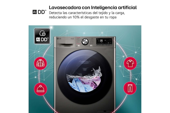 LG Lavasecadora inteligente AI Direct Drive™, Turbowash 360º, 9/6kg, 1400rpm, Un 10% más eficiente que  A(lavado) /D(secado), Inox, Serie 700, F4DR7009AGS