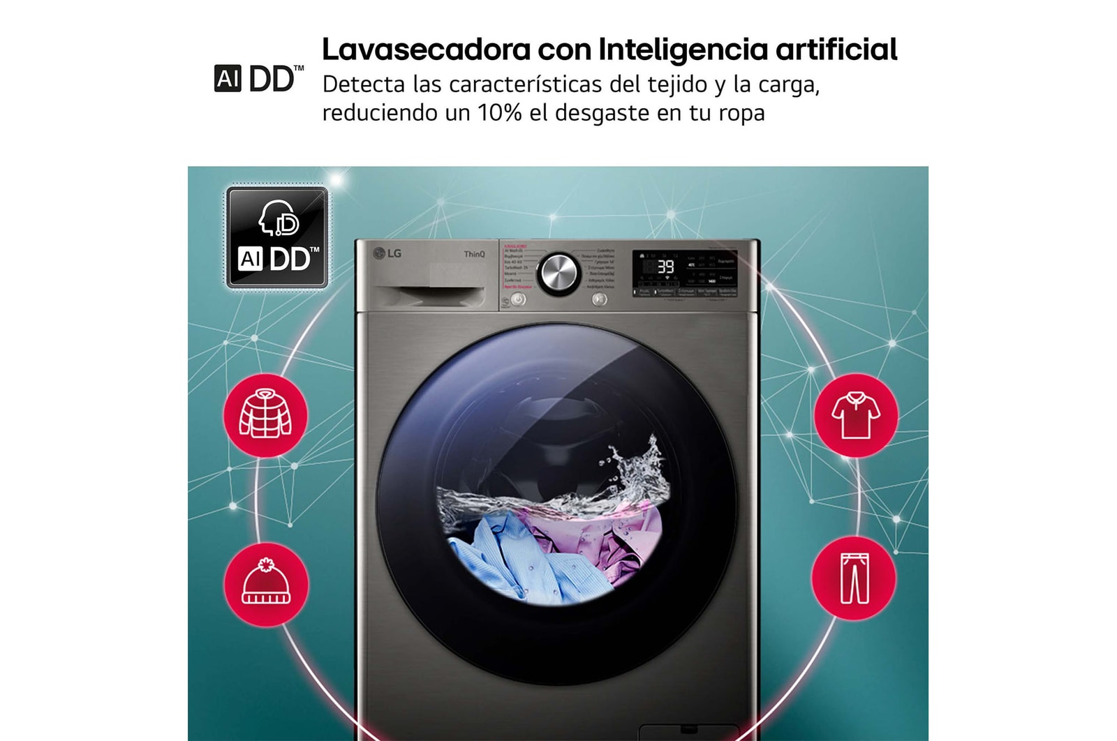 LG Lavasecadora inteligente AI Direct Drive™, Turbowash 360º, 9/6kg, 1400rpm, Un 10% más eficiente que A(lavado) /D(secado), Inox, Serie 700, F4DR7009AGS