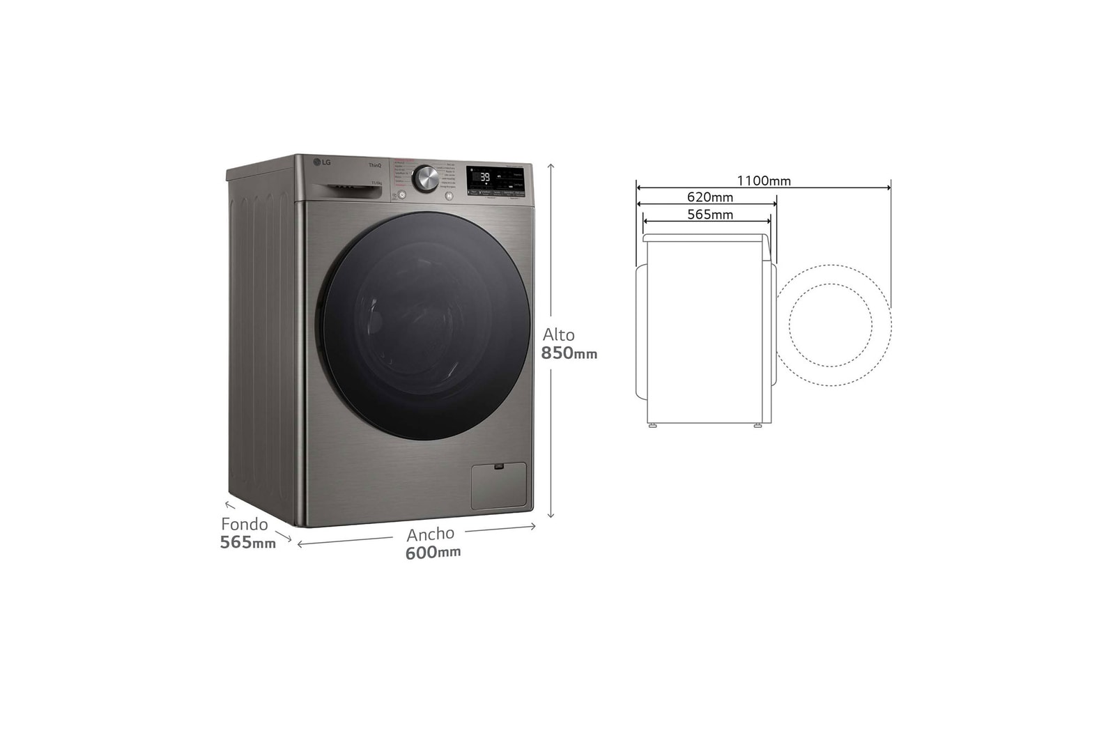 LG Lavasecadora inteligente AI Direct Drive TM, Turbowash 360º, 11/6kg, 1400rpm,  Un 10% más eficiente que  A(lavado) /D(secado) Inox antihuellas, Serie 700, F4DR7011AGS