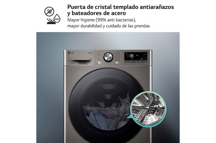 LG Lavasecadora inteligente AI Direct Drive TM, Turbowash 360º, 11/6kg, 1400rpm,  Un 10% más eficiente que  A(lavado) /D(secado) Inox antihuellas, Serie 700, F4DR7011AGS