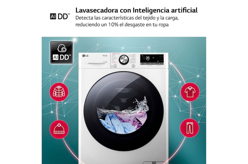 LG Lavasecadora inteligente AI Direct Drive TM, Turbowash 360º, 11/6kg, 1400rpm, Un 10% más eficiente que A(lavado) /D(secado) Blanca, Serie 700, F4DR7011AGW