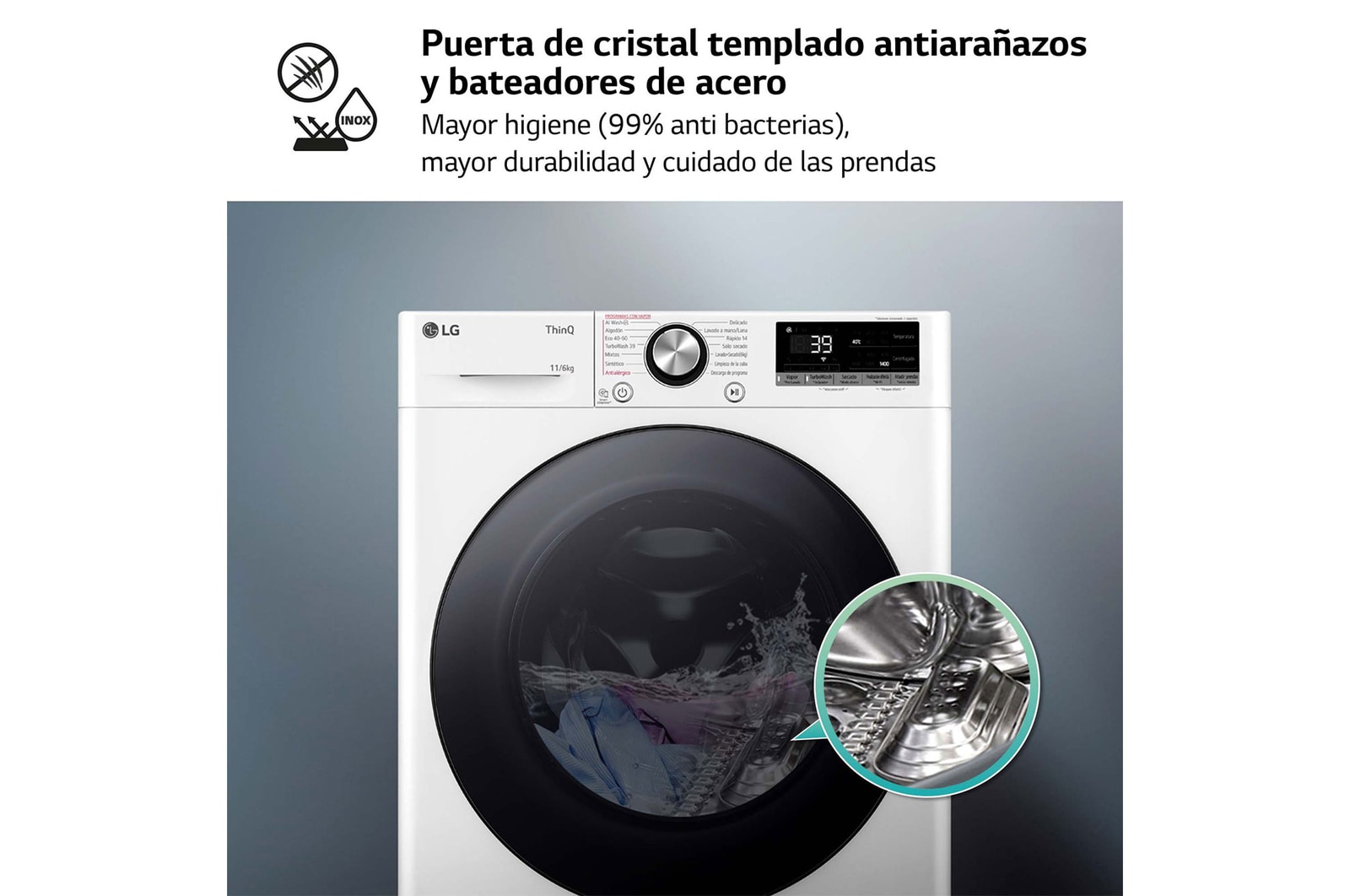 LG Lavasecadora inteligente AI Direct Drive TM, Turbowash 360º, 11/6kg, 1400rpm, Un 10% más eficiente que A(lavado) /D(secado) Blanca, Serie 700, F4DR7011AGW