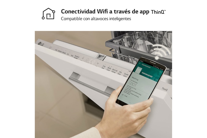 interior shot featuring lg dishwasher of front open
