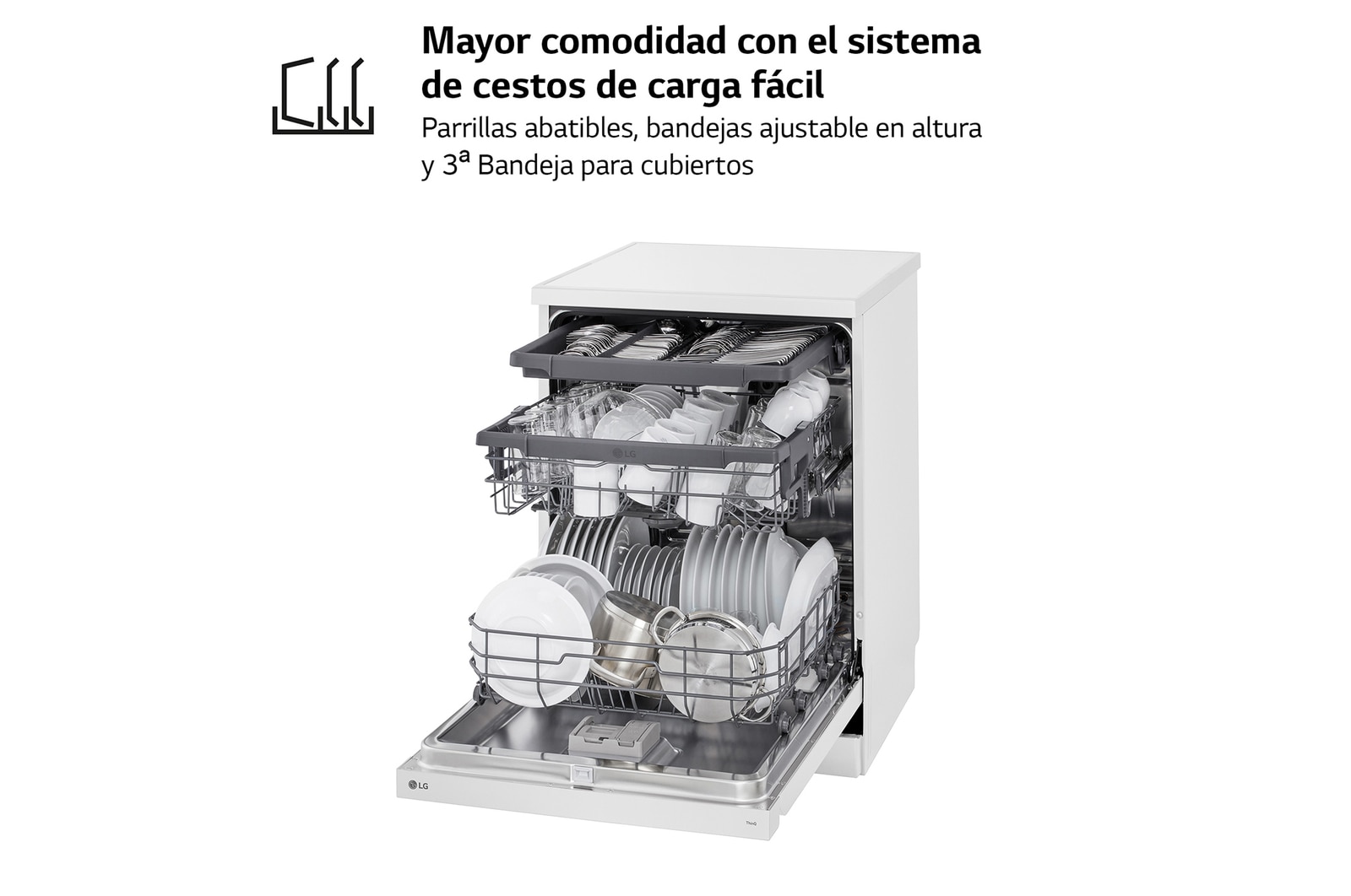 LG Lavavajillas LG QuadWash™, con lavado a  vapor, Blanco, D, DF243FWS