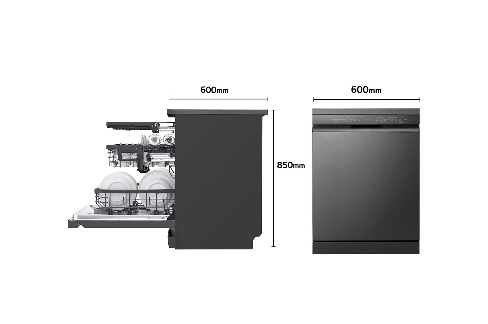 LG Outlet Lavavajillas LG QuadWashTM Steam, Acero negro grafito antihuellas, B, con lavado a vapor y tercera bandeja, DF365FMS.OUTLET