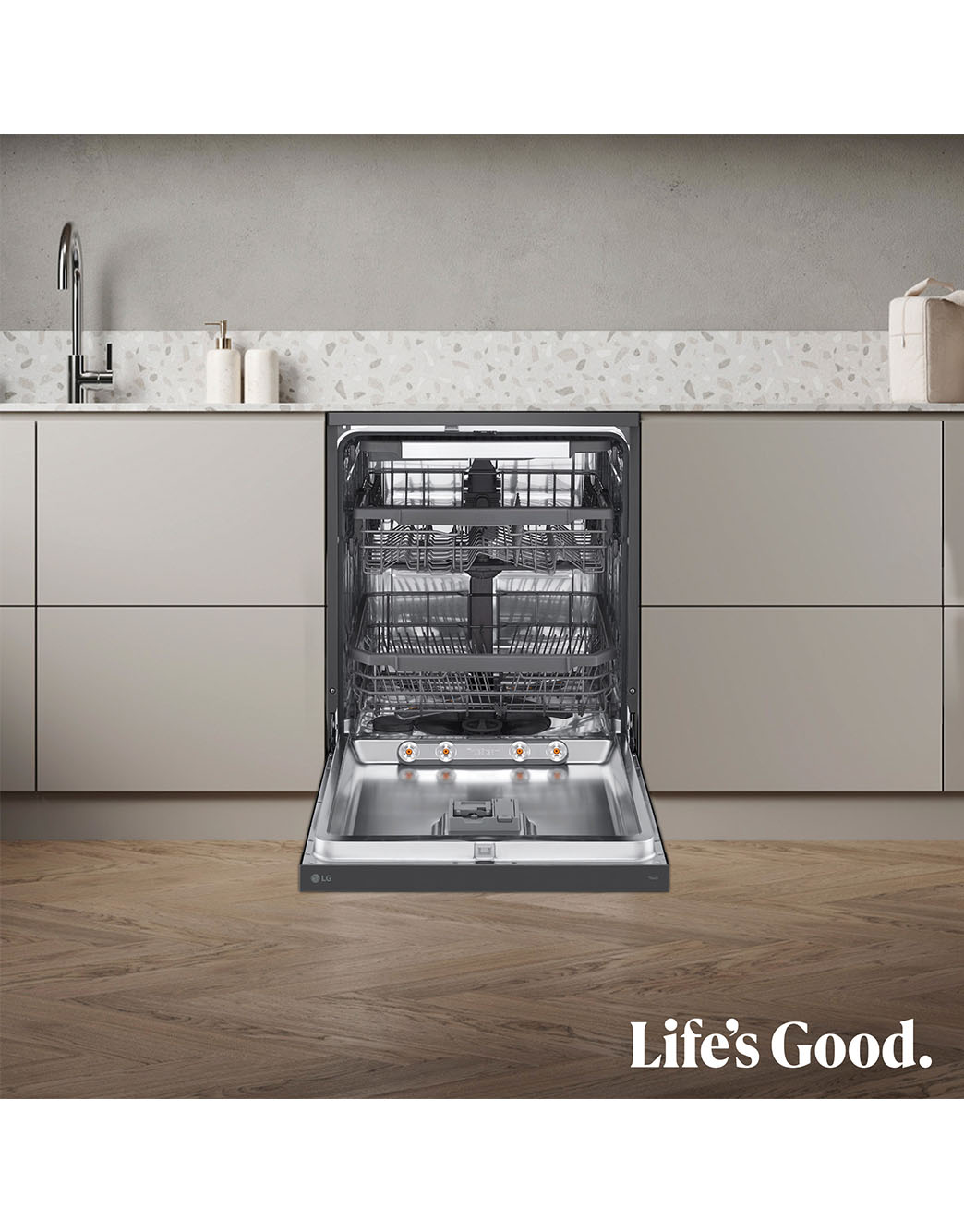 LG Outlet Lavavajillas LG QuadWashTM Steam, Acero negro grafito antihuellas, B, con lavado a vapor y tercera bandeja, DF365FMS.OUTLET