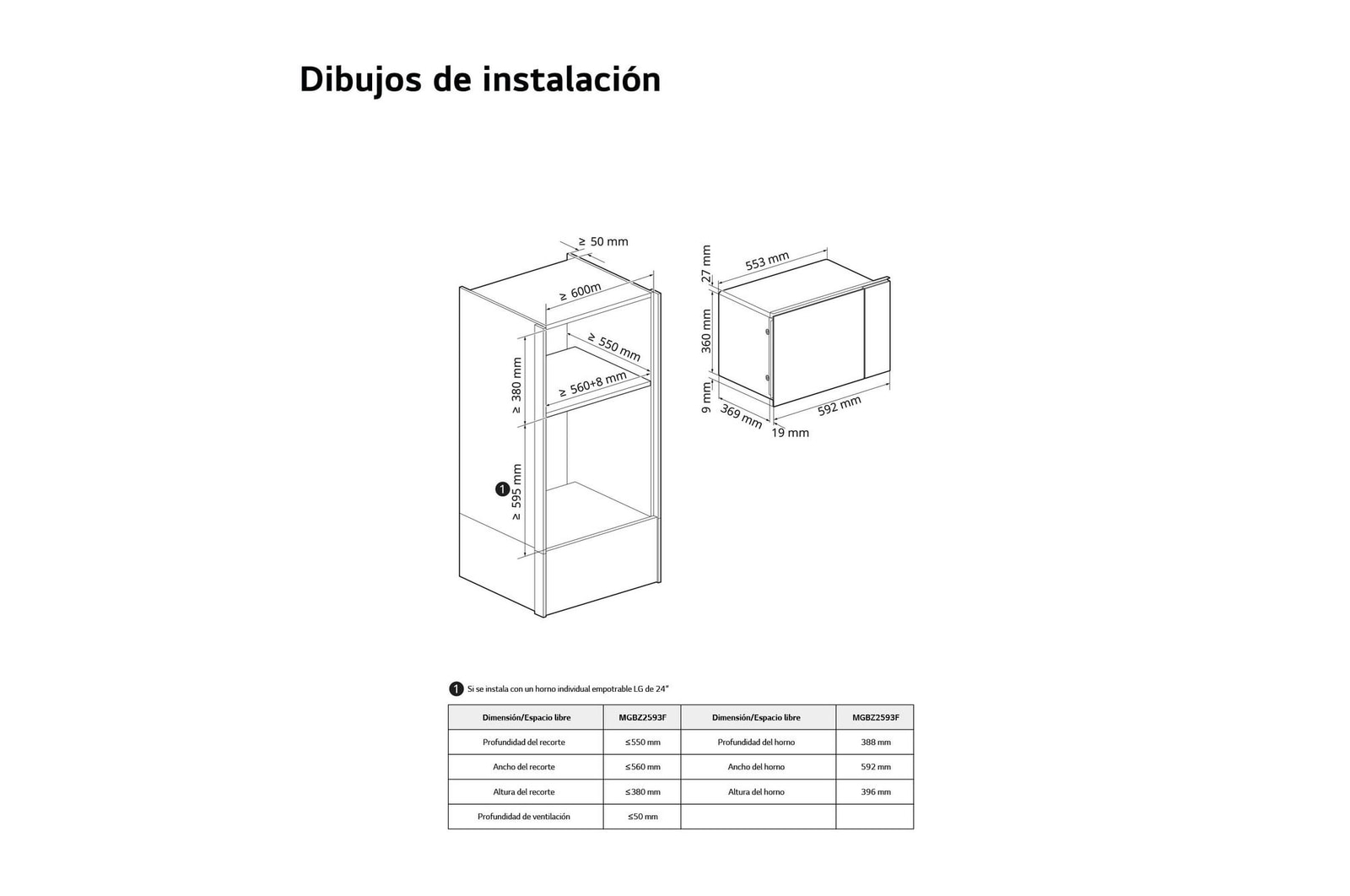 LG Microondas Grill Integración 25 L . 900W Interior de acero inoxidable, MGBZ2593F