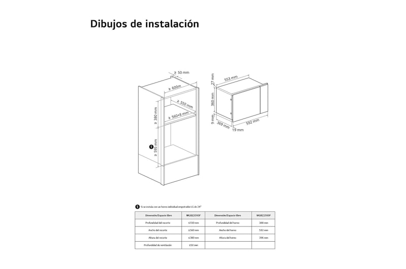 LG Microondas Grill Integración 25 L . 900W Interior de acero inoxidable, MGBZ2593F