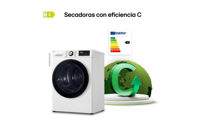 LG Secadora 8kg, C, con Bomba de calor Dual Inverter, Blanca, Serie 900, RC80V9AV2W