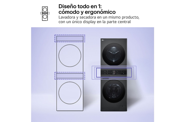 LG Torre de lavado y secado | LG WT1210BBF, Direct Drive con inteligencia artificial, Bomba de calor Dual Inverter, 12kg lavado, 10kg secado, 1400rpm, clasificación A-10/C, WT1210BBF
