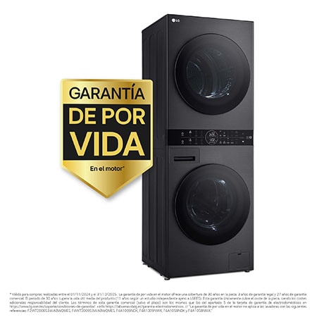 LG Outlet Washtower: torre de lavado y secado "Todo en 1". 12kg (lavado)/10kg (secado), 10% más eficiente que A (lavado)/A+++ (secado)., WT1210BBF.OUTLET