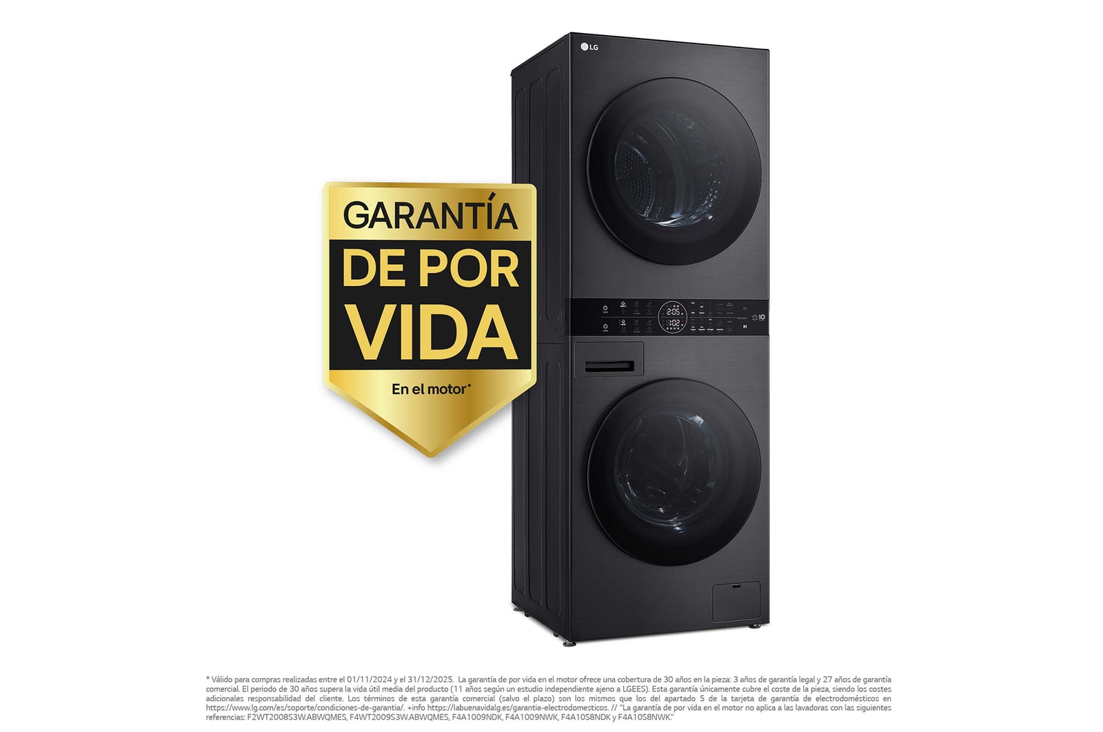 LG Torre de lavado y secado | LG WT1210BBF, Direct Drive con inteligencia artificial, Bomba de calor Dual Inverter, 12kg lavado, 10kg secado, 1400rpm, clasificación A-10/C, WT1210BBF