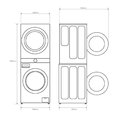 LG Outlet Washtower: torre de lavado y secado "Todo en 1". 12kg (lavado)/10kg (secado), 10% más eficiente que A (lavado)/A+++ (secado)., WT1210BBF.OUTLET