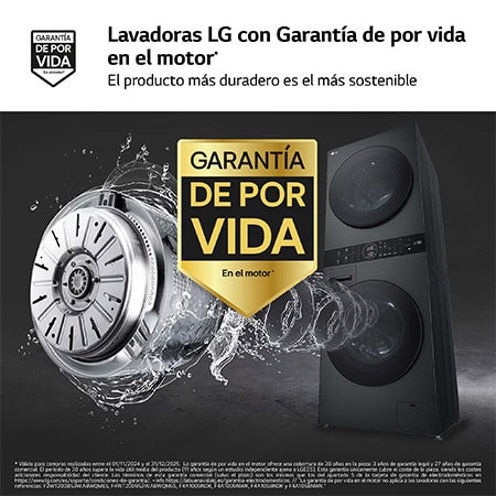 LG Outlet Washtower: torre de lavado y secado "Todo en 1". 12kg (lavado)/10kg (secado), 10% más eficiente que A (lavado)/A+++ (secado)., WT1210BBF.OUTLET