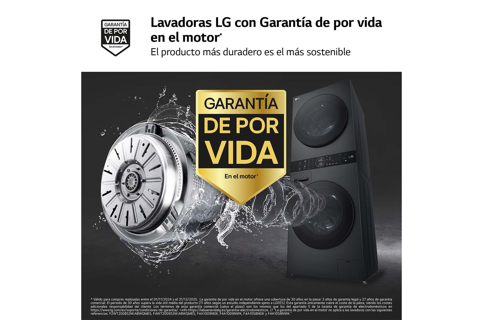 LG Torre de lavado y secado | LG WT1210BBF, Direct Drive con inteligencia artificial, Bomba de calor Dual Inverter, 12kg lavado, 10kg secado, 1400rpm, clasificación A-10/C, WT1210BBF