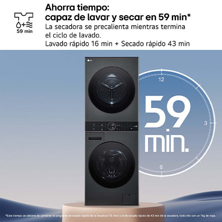LG Outlet Washtower: torre de lavado y secado "Todo en 1". 12kg (lavado)/10kg (secado), 10% más eficiente que A (lavado)/A+++ (secado)., WT1210BBF.OUTLET