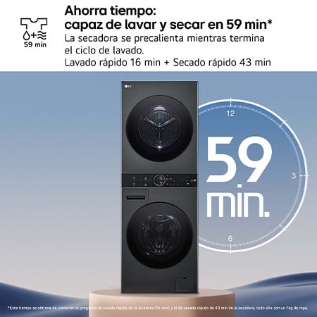 LG Outlet Washtower: torre de lavado y secado "Todo en 1". 12kg (lavado)/10kg (secado), 10% más eficiente que A (lavado)/A+++ (secado)., WT1210BBF.OUTLET