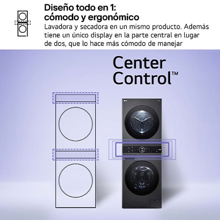 LG Outlet Washtower: torre de lavado y secado "Todo en 1". 12kg (lavado)/10kg (secado), 10% más eficiente que A (lavado)/A+++ (secado)., WT1210BBF.OUTLET