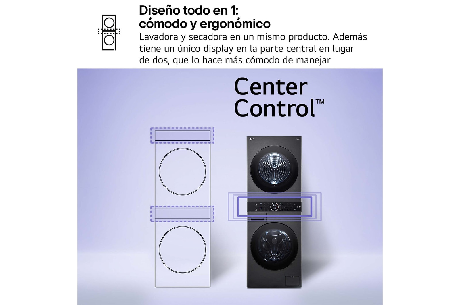 LG Torre de lavado y secado | LG WT1210BBF, Direct Drive con inteligencia artificial, Bomba de calor Dual Inverter, 12kg lavado, 10kg secado, 1400rpm, clasificación A-10/C, WT1210BBF