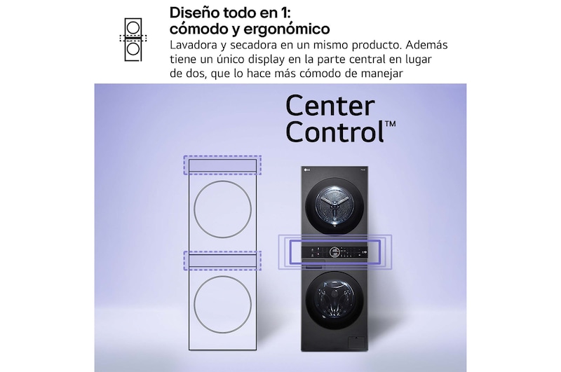 LG Torre de lavado y secado | LG WT1210BBF, Direct Drive con inteligencia artificial, Bomba de calor Dual Inverter, 12kg lavado, 10kg secado, 1400rpm, clasificación A-10/C, WT1210BBF