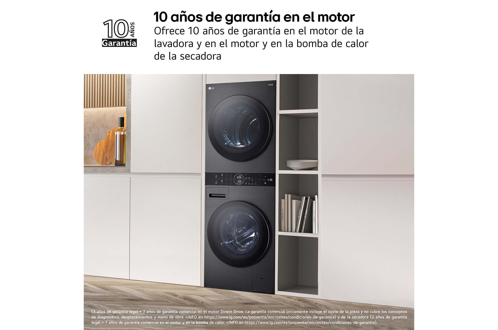 LG Torre de lavado y secado | LG WT1210BBF, Direct Drive con inteligencia artificial, Bomba de calor Dual Inverter, 12kg lavado, 10kg secado, 1400rpm, clasificación A-10/C, WT1210BBF