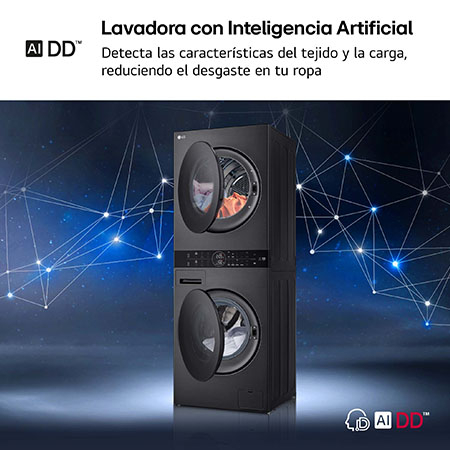 LG Outlet Washtower: torre de lavado y secado "Todo en 1". 12kg (lavado)/10kg (secado), 10% más eficiente que A (lavado)/A+++ (secado)., WT1210BBF.OUTLET