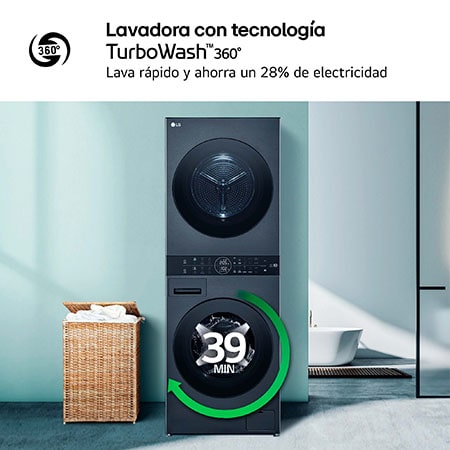 LG Outlet Washtower: torre de lavado y secado "Todo en 1". 12kg (lavado)/10kg (secado), 10% más eficiente que A (lavado)/A+++ (secado)., WT1210BBF.OUTLET