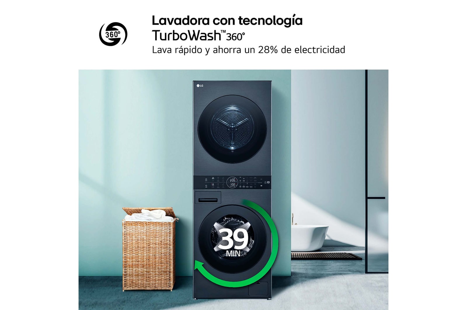 LG Torre de lavado y secado | LG WT1210BBF, Direct Drive con inteligencia artificial, Bomba de calor Dual Inverter, 12kg lavado, 10kg secado, 1400rpm, clasificación A-10/C, WT1210BBF