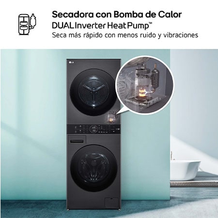 LG Outlet Washtower: torre de lavado y secado "Todo en 1". 12kg (lavado)/10kg (secado), 10% más eficiente que A (lavado)/A+++ (secado)., WT1210BBF.OUTLET
