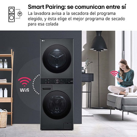 LG Outlet Washtower: torre de lavado y secado "Todo en 1". 12kg (lavado)/10kg (secado), 10% más eficiente que A (lavado)/A+++ (secado)., WT1210BBF.OUTLET