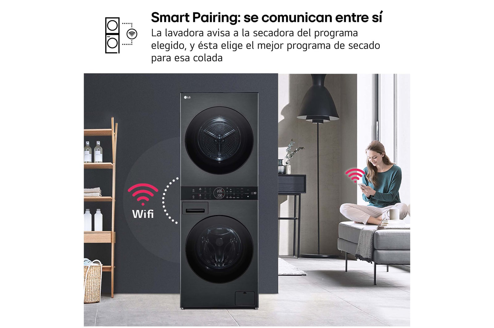 LG Torre de lavado y secado | LG WT1210BBF, Direct Drive con inteligencia artificial, Bomba de calor Dual Inverter, 12kg lavado, 10kg secado, 1400rpm, clasificación A-10/C, WT1210BBF