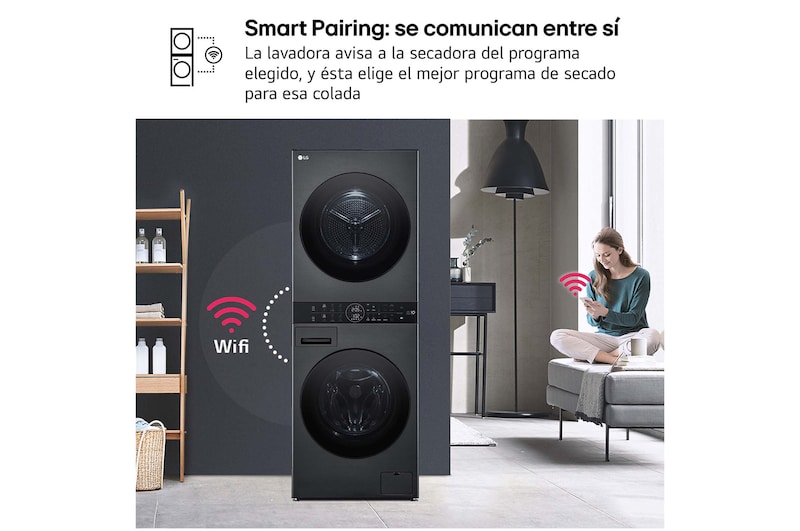 LG Torre de lavado y secado | LG WT1210BBF, Direct Drive con inteligencia artificial, Bomba de calor Dual Inverter, 12kg lavado, 10kg secado, 1400rpm, clasificación A-10/C, WT1210BBF