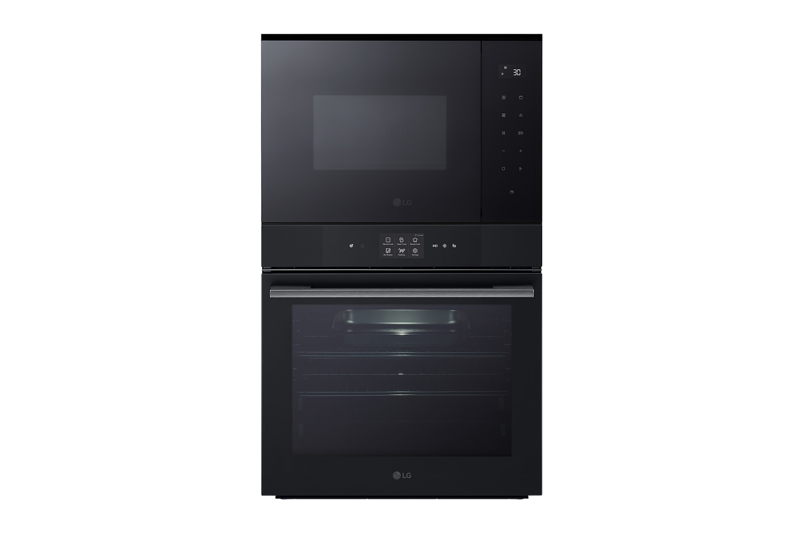 Vista frontal de Conjunto de horno y microondas Black Glass Edition WSMG7625MF.SET