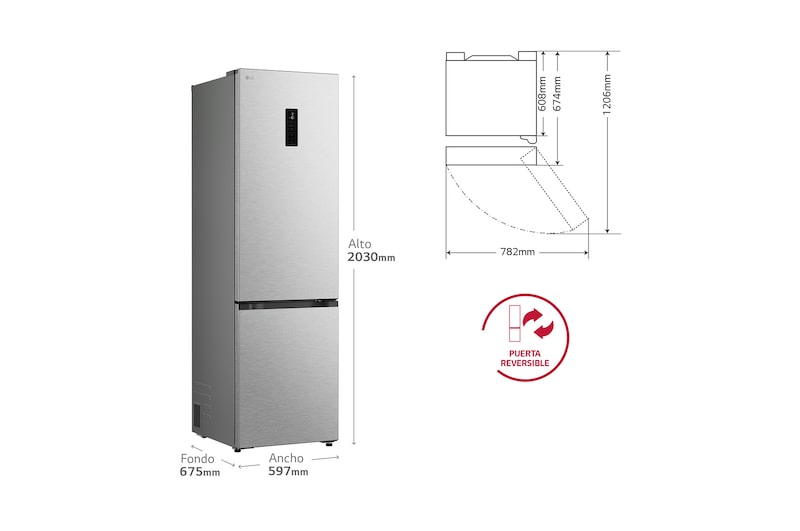 Frigorífico Combi | LG GBBS727BMB DoorCooling+,  2,03m, capacidad de 375l, Serie 700, Clasificación B, acero texturizado antihuellas