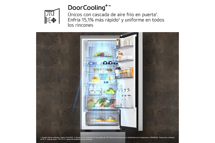 Frigorífico Combi | LG GBBS727BMB DoorCooling+, 2,03m, capacidad de 375l, Serie 700, Clasificación B, acero texturizado antihuellas