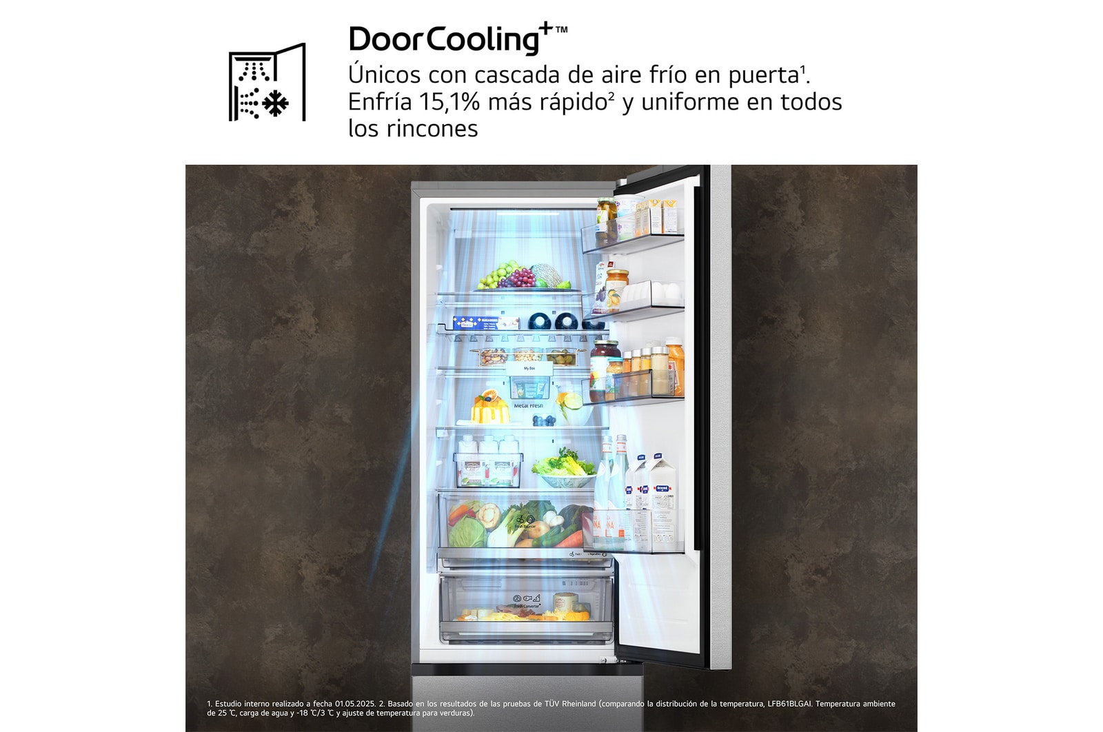 Frigorífico Combi | LG GBBS727BMB DoorCooling+,  2,03m, capacidad de 375l, Serie 700, Clasificación B, acero texturizado antihuellas