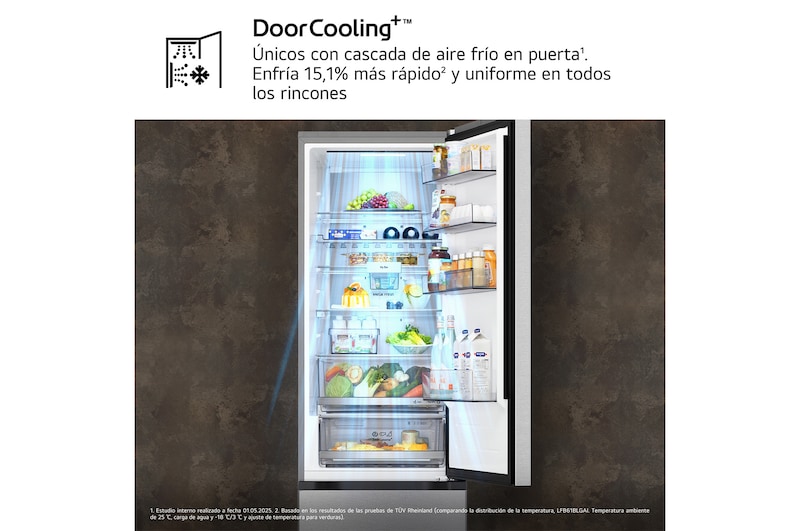 Frigorífico Combi | LG GBBS727BMB DoorCooling+,  2,03m, capacidad de 375l, Serie 700, Clasificación B, acero texturizado antihuellas