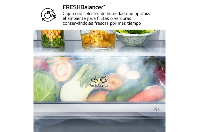 Frigorífico Combi | LG GBBS727BMB DoorCooling+, 2,03m, capacidad de 375l, Serie 700, Clasificación B, acero texturizado antihuellas