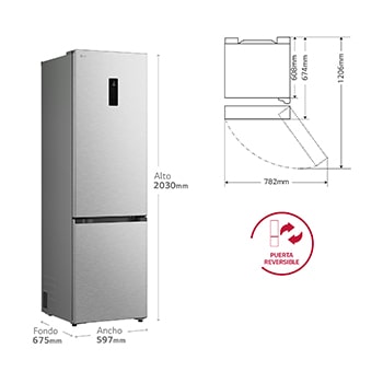 Frigorífico Combi | LG GBBS727BMB DoorCooling+,  2,03m, capacidad de 375l, Serie 700, Clasificación B, acero texturizado antihuellas