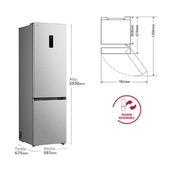 Frigorífico Combi | LG GBBS727CMB DoorCooling+, 2,03m, capacidad de 375l, Serie 700, Clasificación C Acero texturizado antihuellas