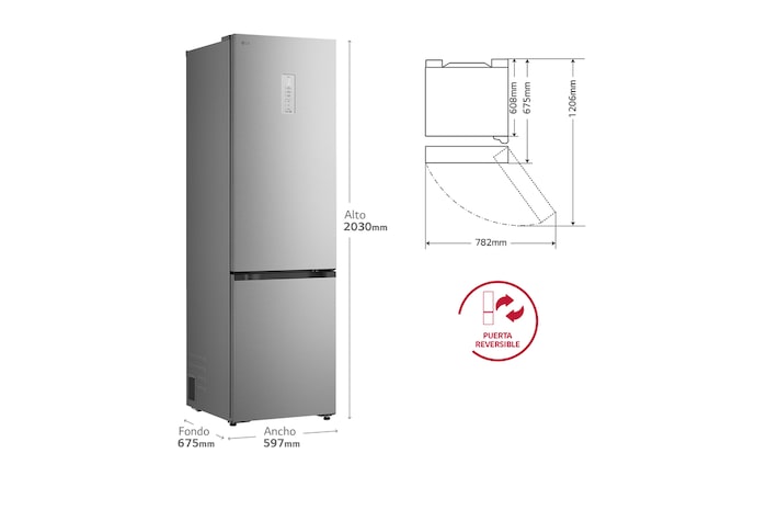 Frigorífico Combi | LG DoorCooling+, 2,03m, capacidad de 375l, Serie 700, Clasificación C Acero texturizado antihuellas